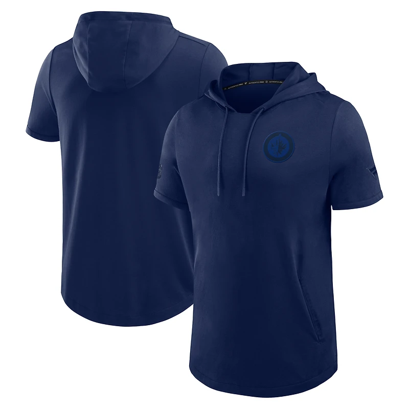 Men's Fanatics Navy Winnipeg Jets Authentic Pro Road Short Sleeve Hoodie