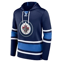 Chandail à capuchon lacets fondamental des Jets de Winnipeg Fanatics pour hommes, bleu marine