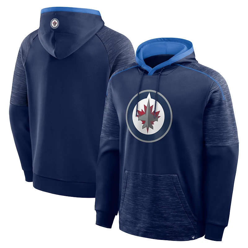 Sweat à capuche Fanatics bleu marine pour homme, gardien de but et défenseur des Jets Winnipeg