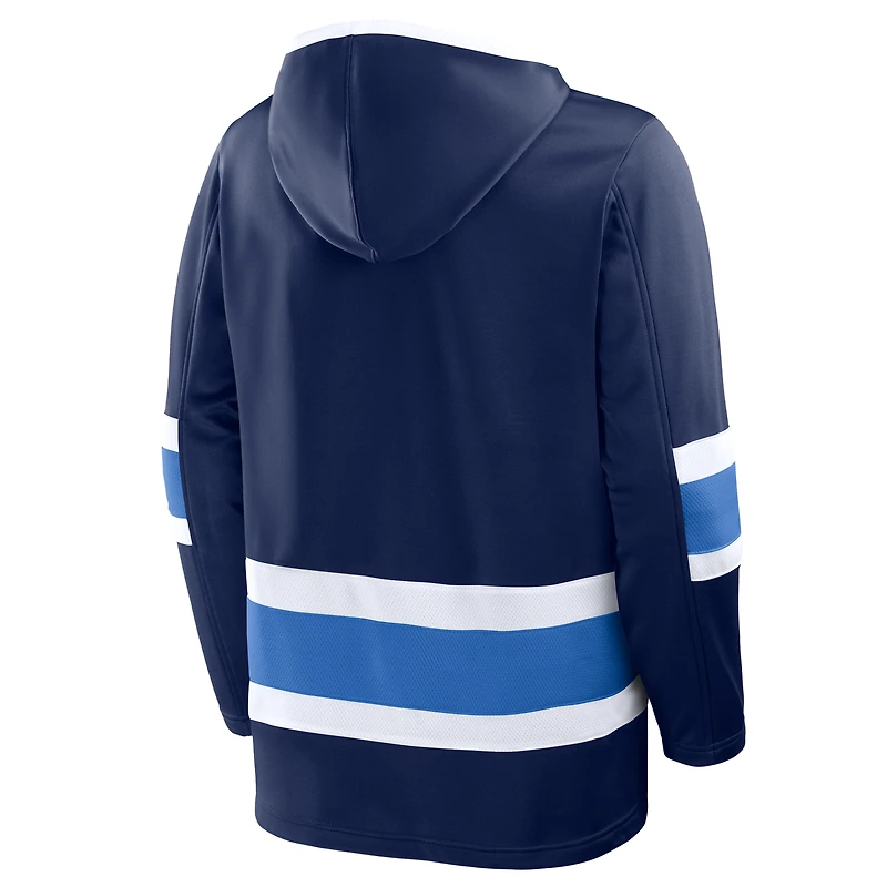 Sweat à capuche en polaire Prime Time bleu marine Fanatics pour homme des Winnipeg Jets