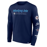 T-shirt à manches longues Fanatics Navy Winnipeg Jets Strike the Goal pour hommes