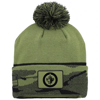 Men's Fanatics  Olive Winnipeg Jets Military Appreciation Cuffed Knit Hat with Pom