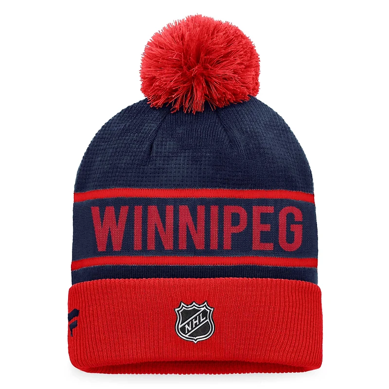 Men's Fanatics Red/Navy Winnipeg Jets Authentic Pro Alternate Logo Cuffed Knit Hat with Pom