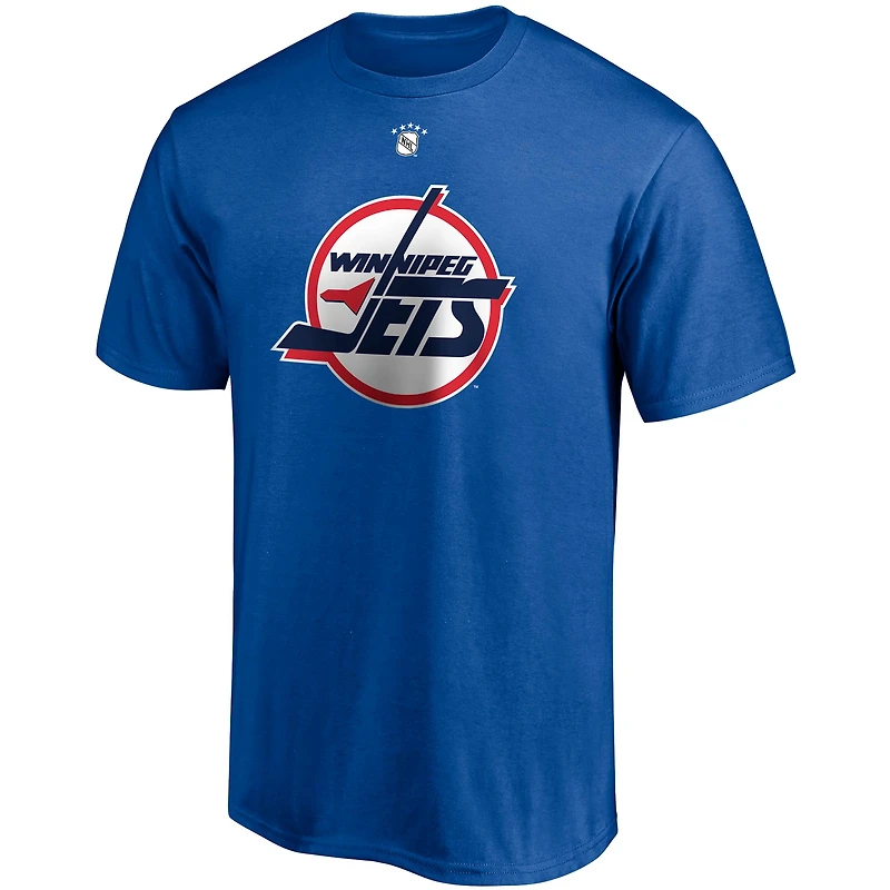 Fanatics pour hommes de marque Teemu Selanne Royal Winnipeg Jets Authentic Stack Retired Player Name & Number - T-shirt