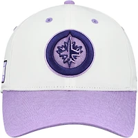 Casquette ajustable authentique Pro Hockey Fights Cancer pour homme, blanche/lavande, des Jets de Winnipeg