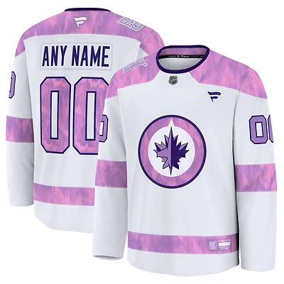 Men's Fanatics White Winnipeg Jets 2024 Hockey Fights Cancer Custom Practice Jersey