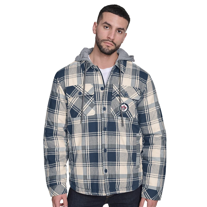 Men's G-III Sports by Carl Banks Navy Winnipeg Jets Fullback Plaid Polyfilled Full-Button Jacket