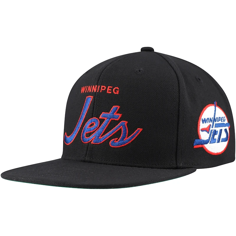 Casquette Snapback noire Mitchell & Ness des Jets de Winnipeg Core Team Script 2.0 pour hommes
