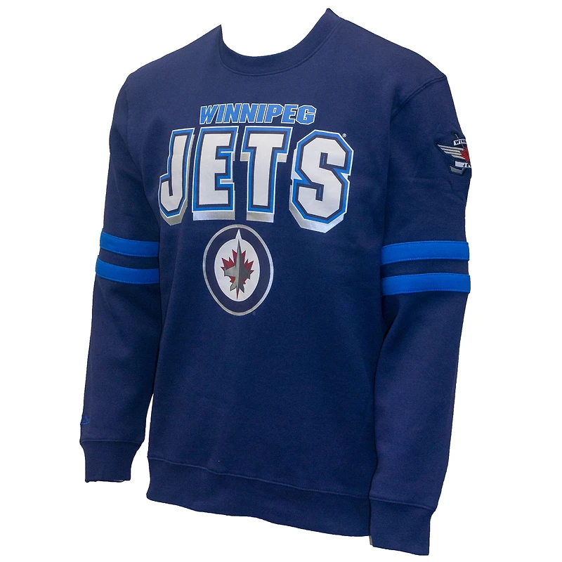 Men's Mitchell & Ness Navy Winnipeg Jets All Over Pullover Sweatshirt