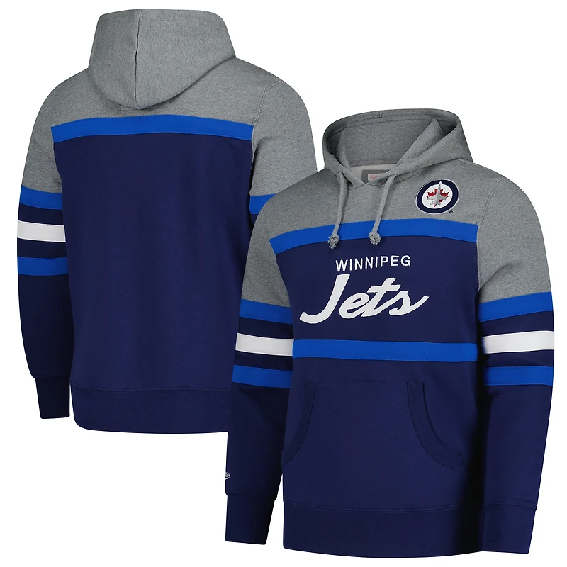 Men's Mitchell & Ness Navy Winnipeg Jets Headcoach Pullover Hoodie