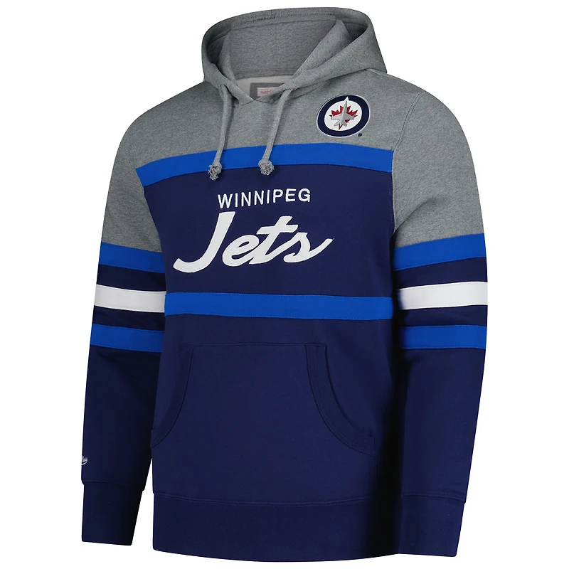 Men's Mitchell & Ness Navy Winnipeg Jets Headcoach Pullover Hoodie