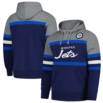Men's Mitchell & Ness Navy Winnipeg Jets Headcoach Pullover Hoodie