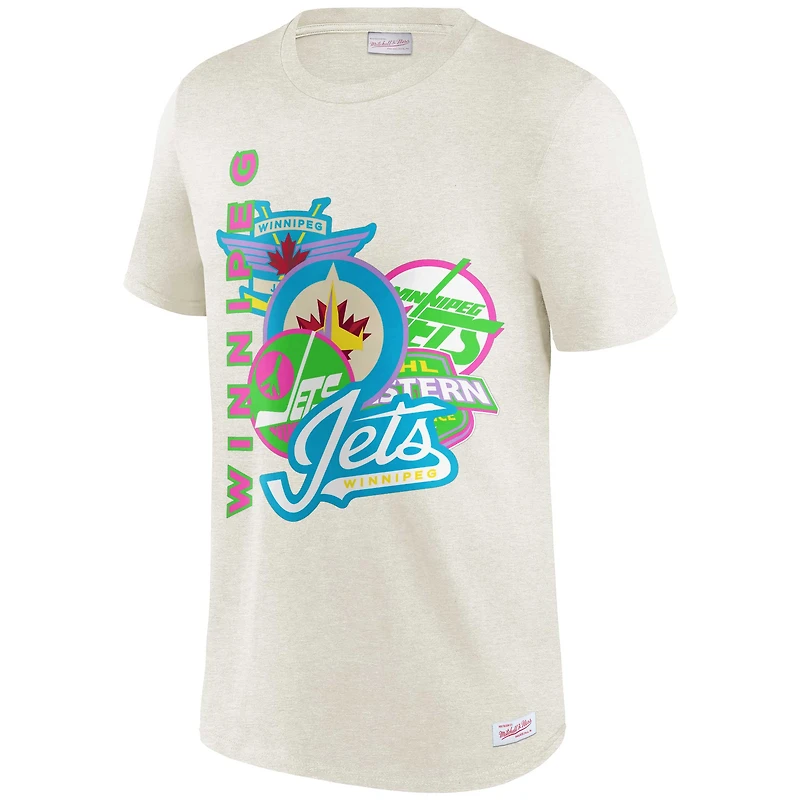 Men's Mitchell & Ness Oatmeal Winnipeg Jets Party Mix T-Shirt