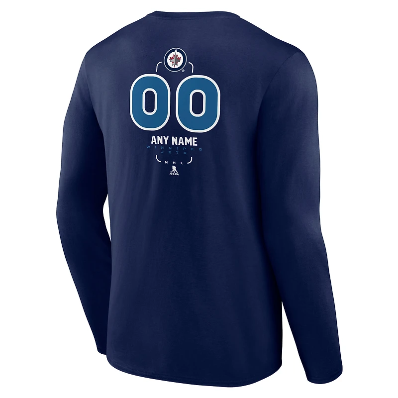 Men's Navy Winnipeg Jets Custom Midfielder Long Sleeve T-Shirt