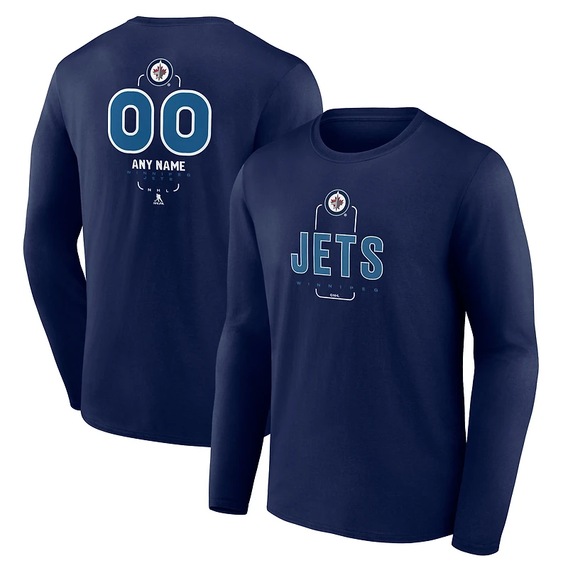 Men's Navy Winnipeg Jets Custom Midfielder Long Sleeve T-Shirt