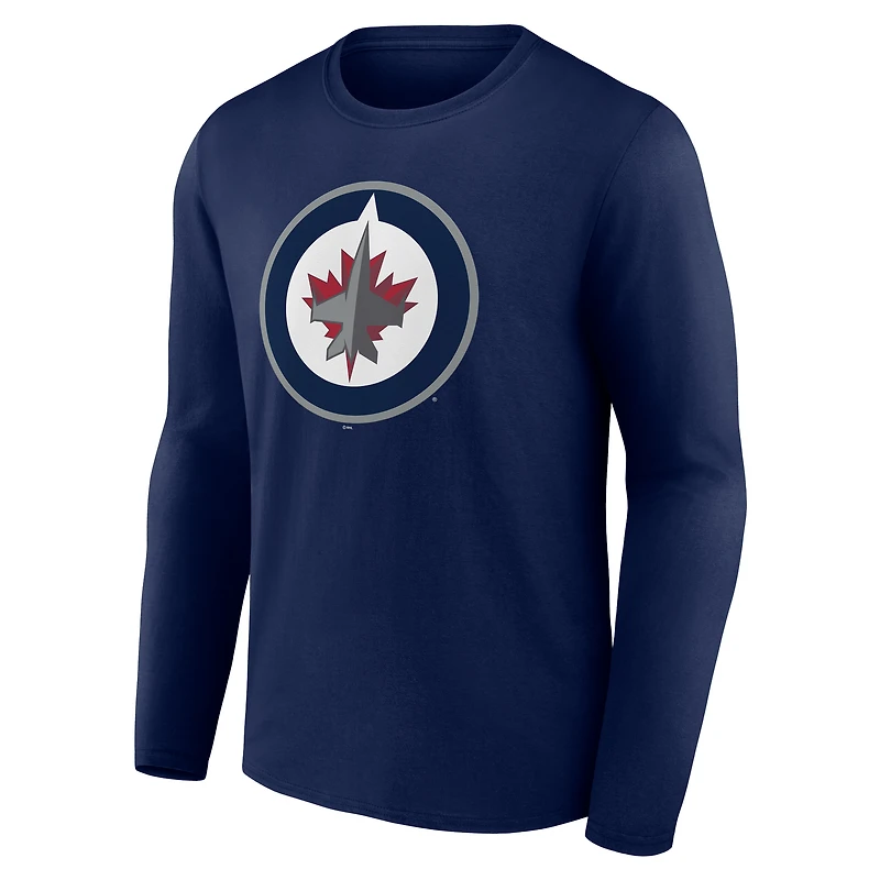 T-shirt à manches longues bleu marine pour homme avec logo principal des Jets de Winnipeg