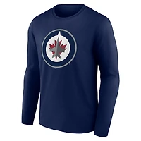 T-shirt à manches longues bleu marine pour homme avec logo principal des Jets de Winnipeg
