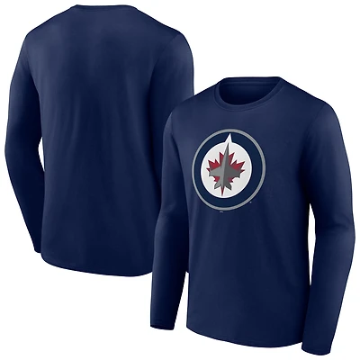 Men's Navy Winnipeg Jets Primary Logo Long Sleeve T-Shirt