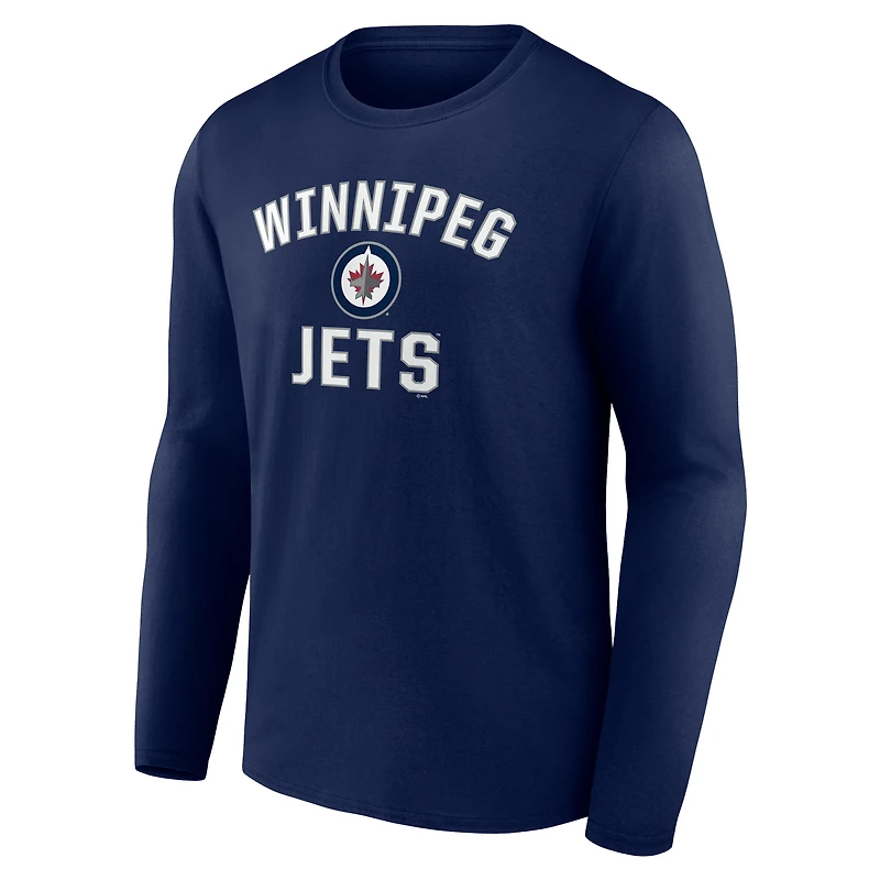T-shirt à manches longues bleu marine pour homme, motif Victory Arch des Jets de Winnipeg