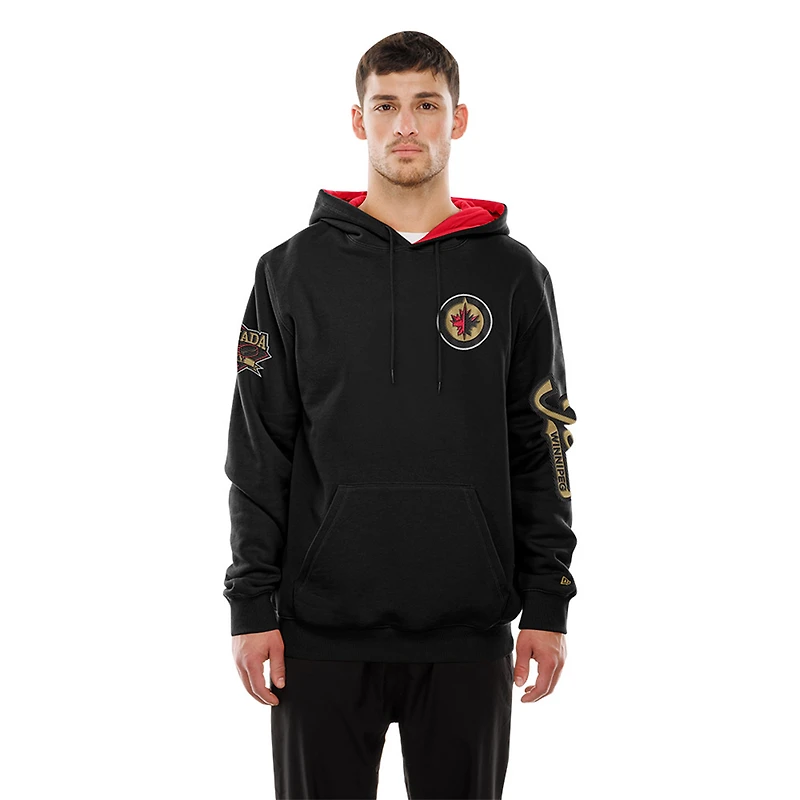 Men's New Era Black Winnipeg Jets Canada Day Pullover Hoodie