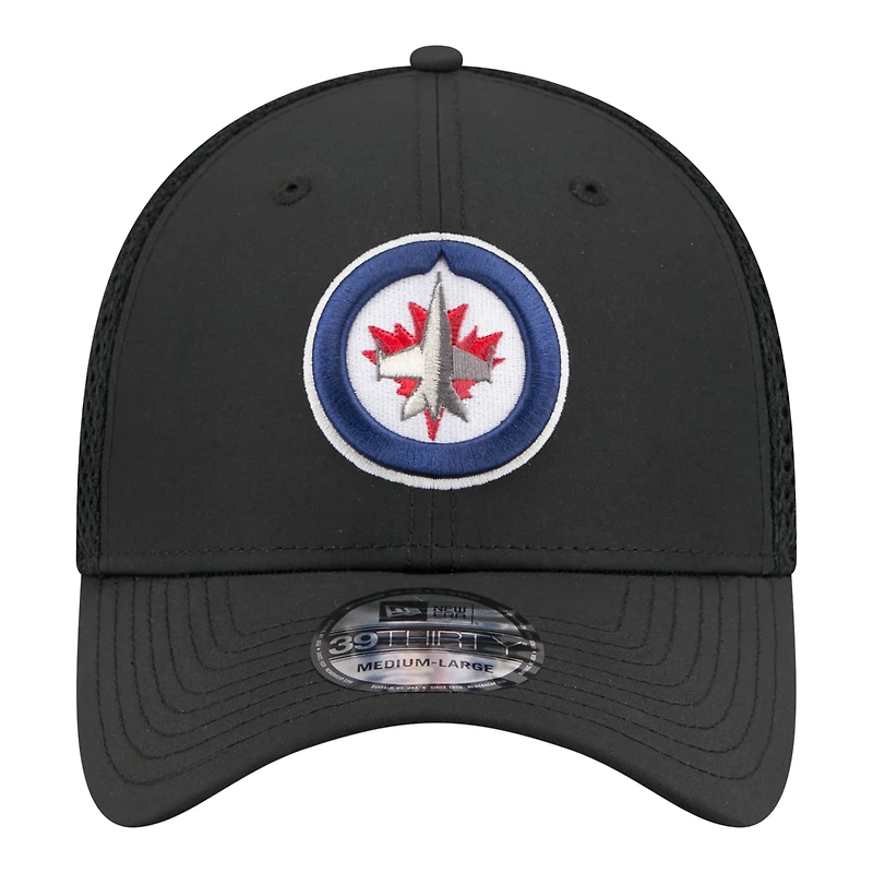 Men's New Era  Black Winnipeg Jets Logo 39THIRTY Flex Hat