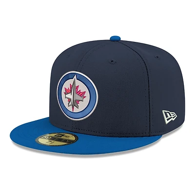 Casquette ajustée New Era 59FIFTY bicolore bleu marine à logo principal des Jets de Winnipeg