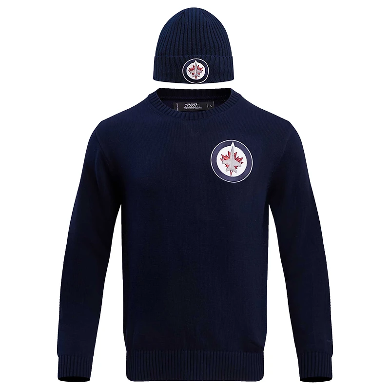 Men's Pro Standard Navy Winnipeg Jets Pullover Sweater & Cuffed Knit Hat Box Gift Set