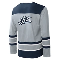 Men's Starter Gray Winnipeg Jets Cross-Check V-Neck - Long Sleeve T-Shirt