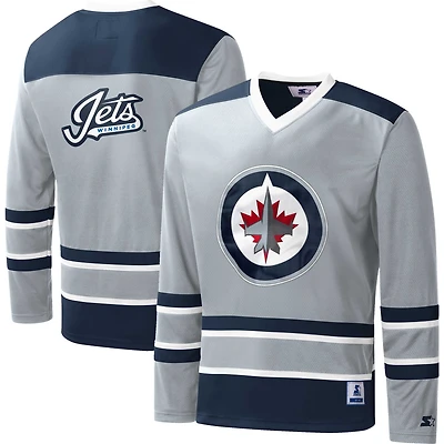 T-shirt à manches longues et col en V des Jets de Winnipeg pour homme, gris Starter
