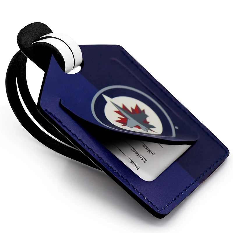 Étiquette de bagage en cuir personnalisée des Jets Winnipeg bleu marine