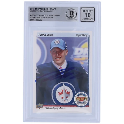 Carte de recrue numéro 10 autographiée par Patrik Laine des Jets de Winnipeg au repêchage Upper Deck 2016-17 #DRAFT-31 Beckett Fanatics