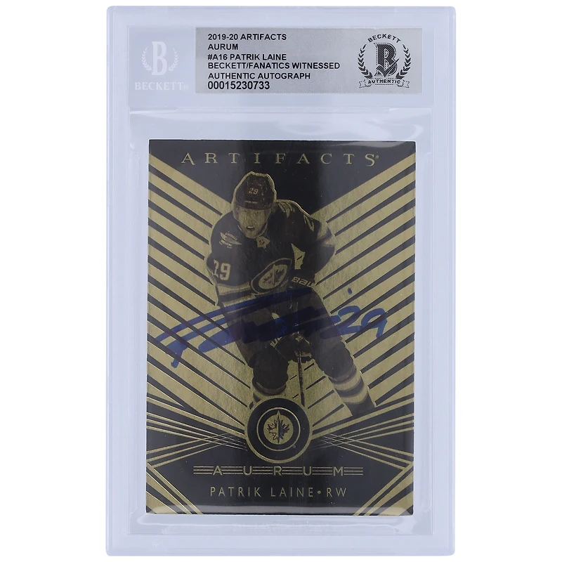 Carte 10 autographiée Upper Deck Artifacts Aurum #A-16 Beckett Fanatics Witnessed 2019-20 des Jets de Winnipeg de Patrik Laine