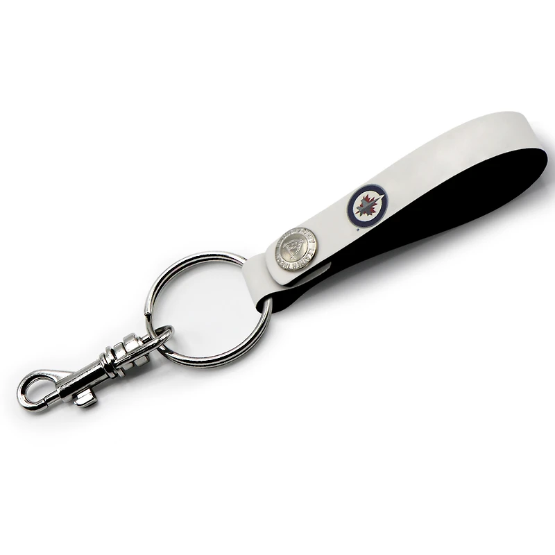 White Winnipeg Jets Personalized Leather Loop Keychain