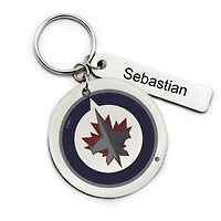 Porte-clés rond en cuir personnalisé des Jets de Winnipeg blancs