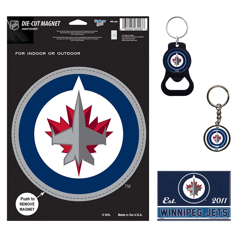 Ensemble de 4 porte-clés et aimants WinCraft Winnipeg Jets