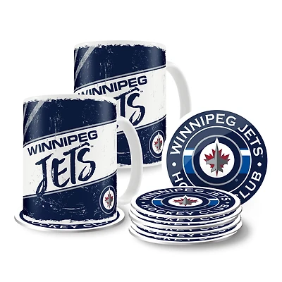 Jets de Winnipeg 15 oz. Tasses et sous-verres classiques - Ensemble