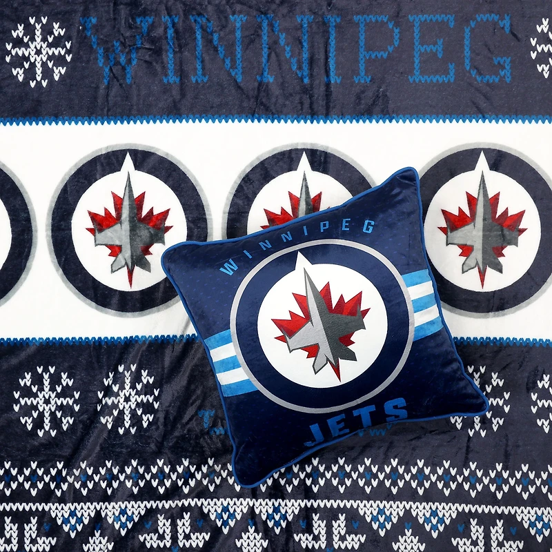 Ensemble de 2 couvertures et coussins des Fêtes 50" x 60" des Jets de Winnipeg