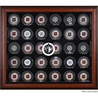 Vitrine de présentation encadrée en acajou avec 30 logos de rondelles de hockey des Jets de Winnipeg