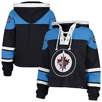 Sweat à capuche court lacets de qualité supérieure pour femme, modèle 47 bleu marine des Jets Winnipeg