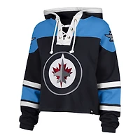 Sweat à capuche court lacets de qualité supérieure pour femme, modèle 47 bleu marine des Jets Winnipeg