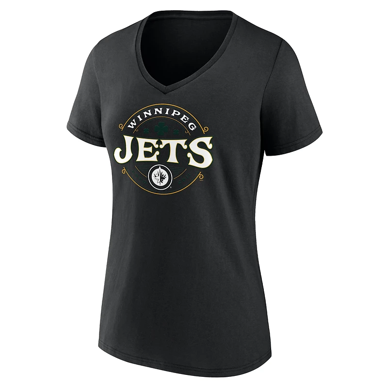 Women's  Black Winnipeg Jets Lucky V-Neck T-Shirt