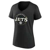 Women's  Black Winnipeg Jets Lucky V-Neck T-Shirt