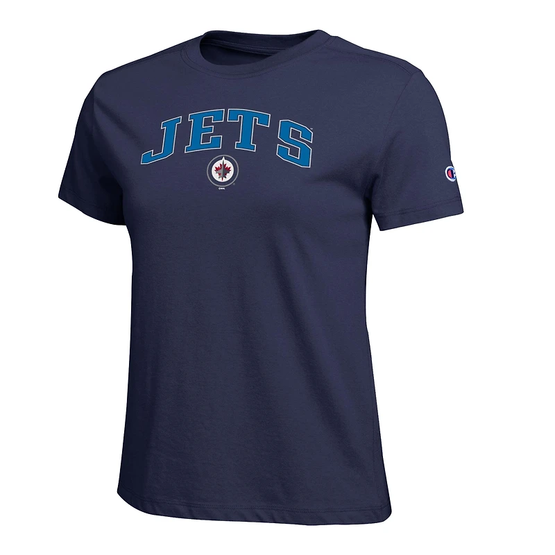 T-shirt Champion pour femmes avec logo de la mascotte des Jets Winnipeg, bleu marine