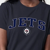 T-shirt Champion pour femmes avec logo de la mascotte des Jets Winnipeg, bleu marine
