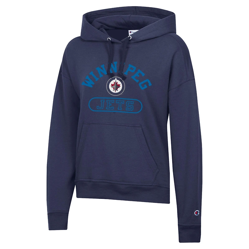 Women's Champion  Navy Winnipeg Jets Arched Pill Box Hoodie
