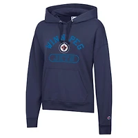 Women's Champion  Navy Winnipeg Jets Arched Pill Box Hoodie