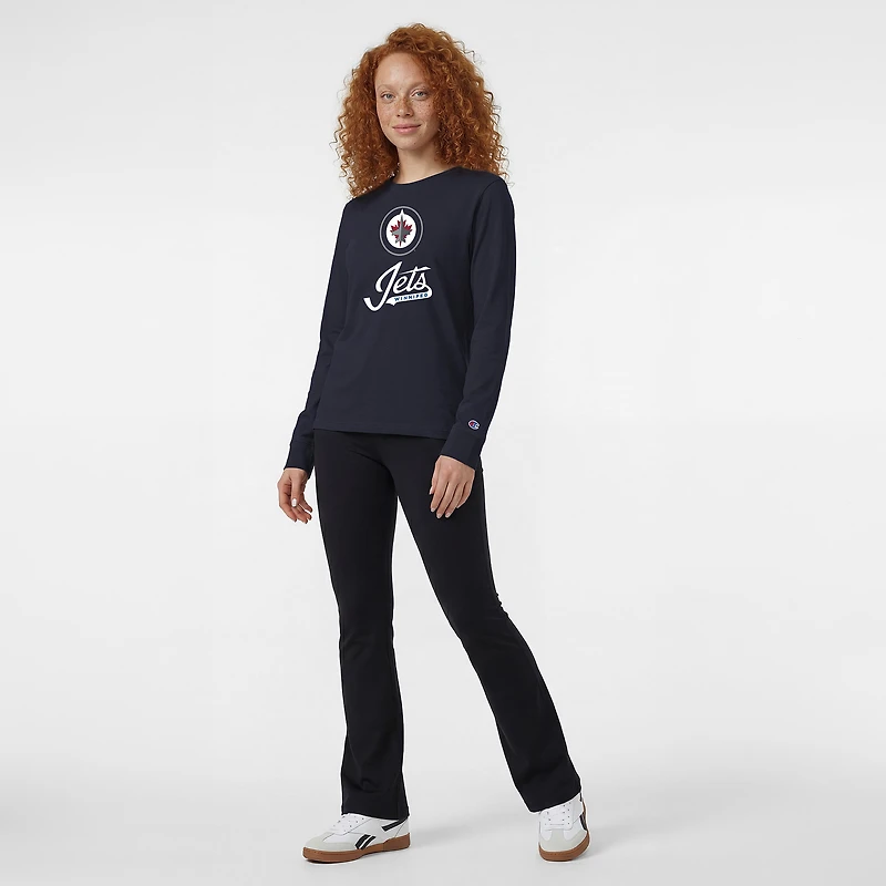 T-shirt à manches longues Champion pour femmes, bleu marine, logo des Jets de Winnipeg