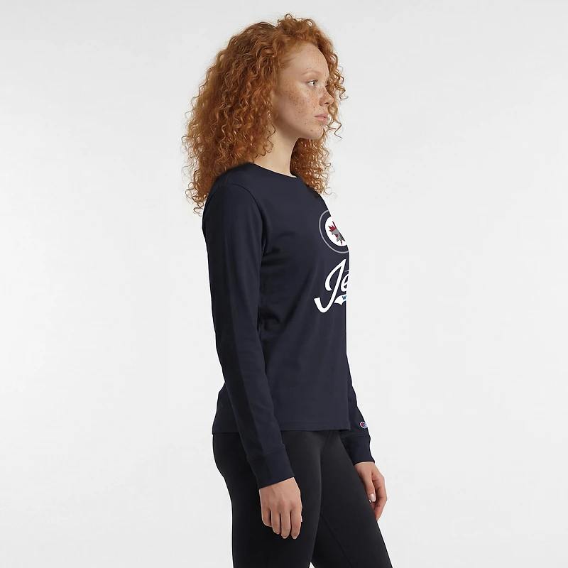 Women's Champion  Navy Winnipeg Jets Wordmark Lockup Long Sleeve T-Shirt