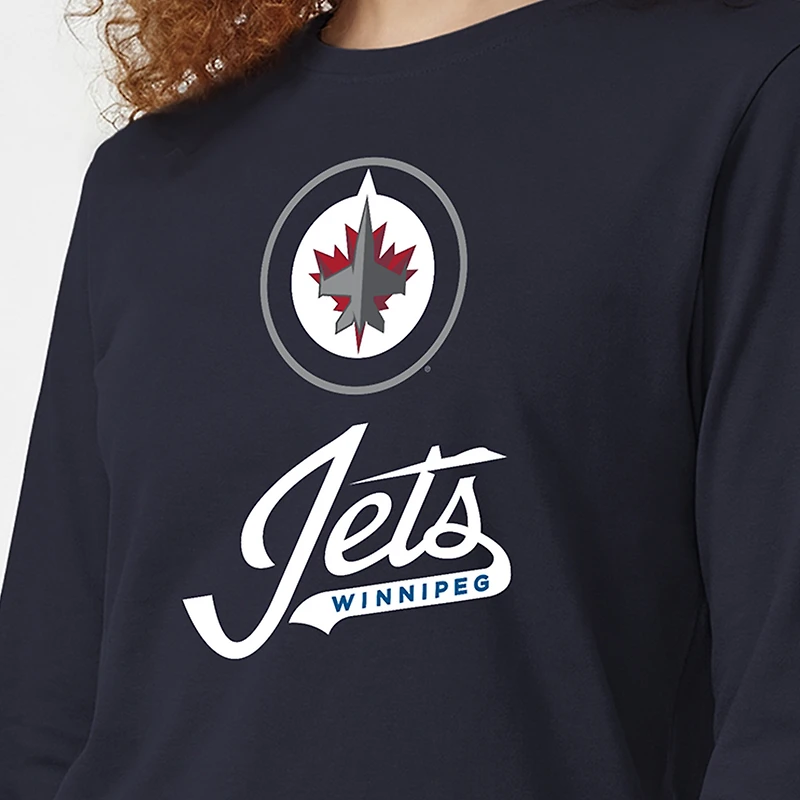 Women's Champion  Navy Winnipeg Jets Wordmark Lockup Long Sleeve T-Shirt