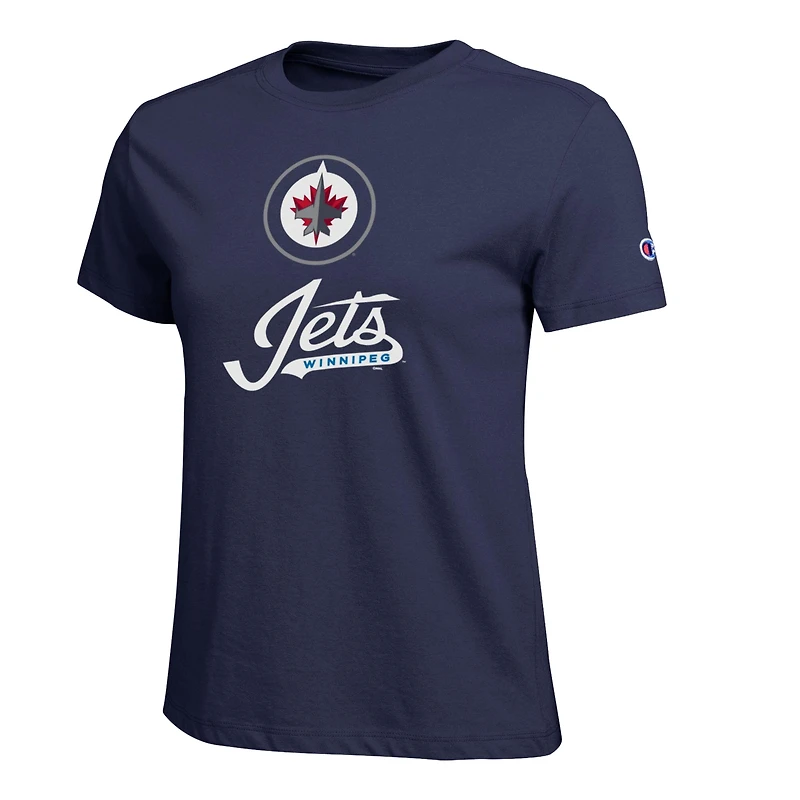 T-shirt Champion pour femmes, bleu marine, logo des Jets de Winnipeg